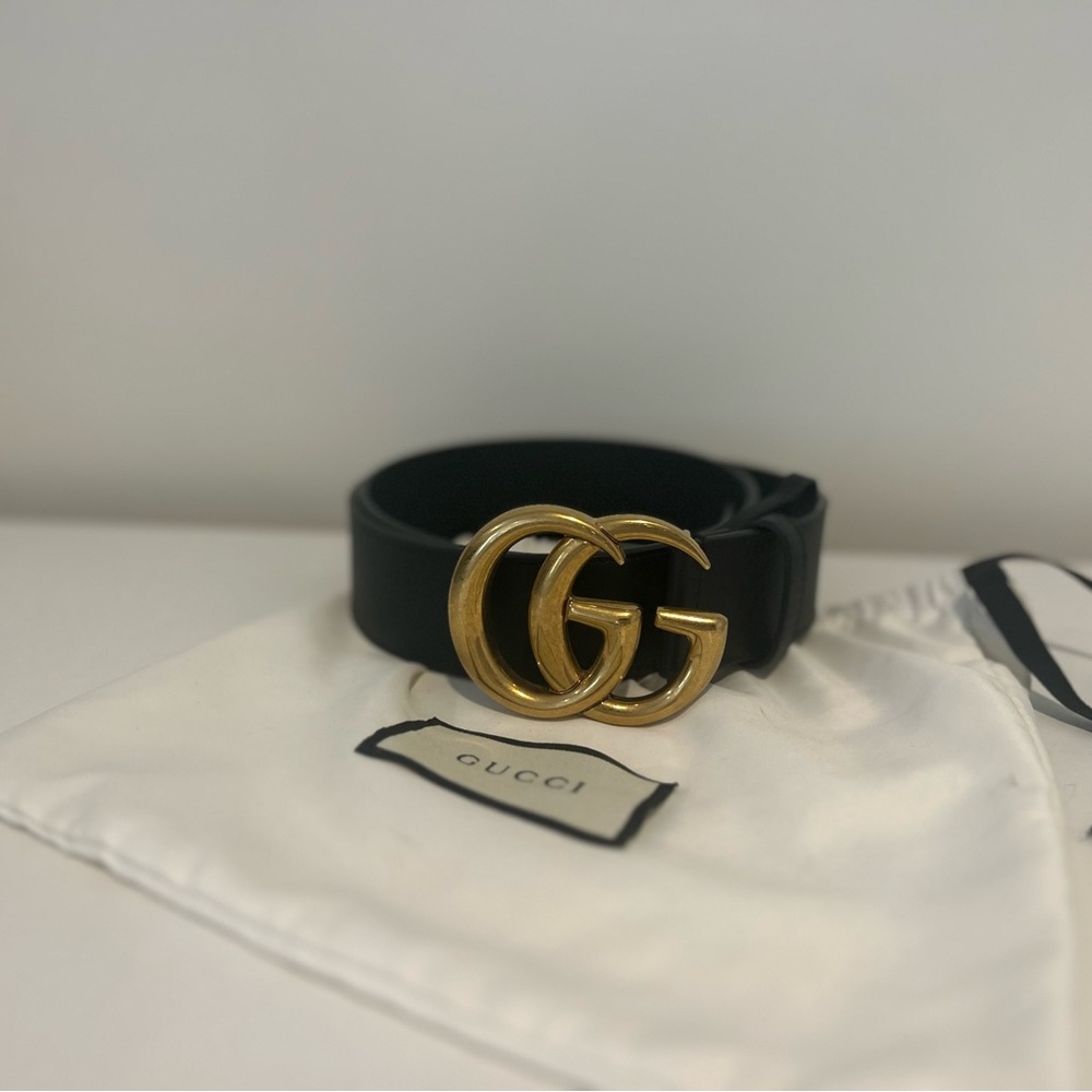 Gucci marmot Double G Black and Gold Women's Belt size 85